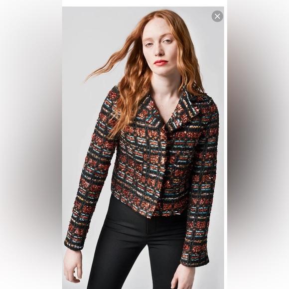 Smythe Metallic Tweed Multicolor Notch Collar Cropped Boxy Jacket Size - Picture 1 of 8